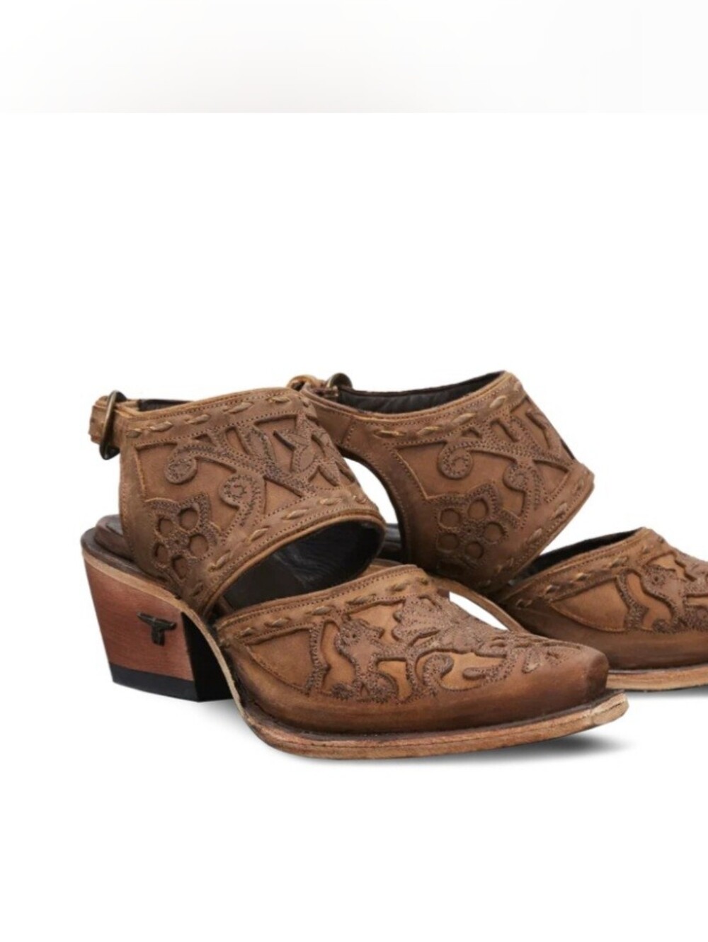 Lane Robin Distressed Leather Overlay Slingback Mules Sz 10 - Picture 3 of 10